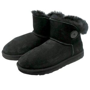 UGG~Mini Bailey Button II~BLACK SUEDE &. SHEARLING WOMEN'S BOOTS SIZE 8